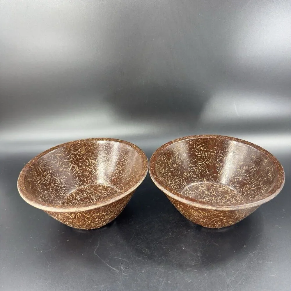 Vintage Permelite Melamine Faux‎ Wood USA Dish Bowl Marked On Bottom Set 2 Pcs